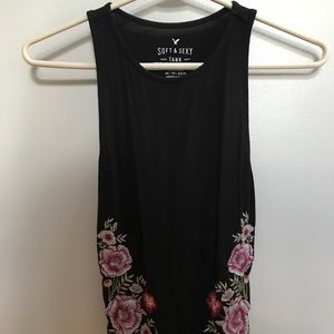 American Eagle Black Tank Top with Floral Pattern